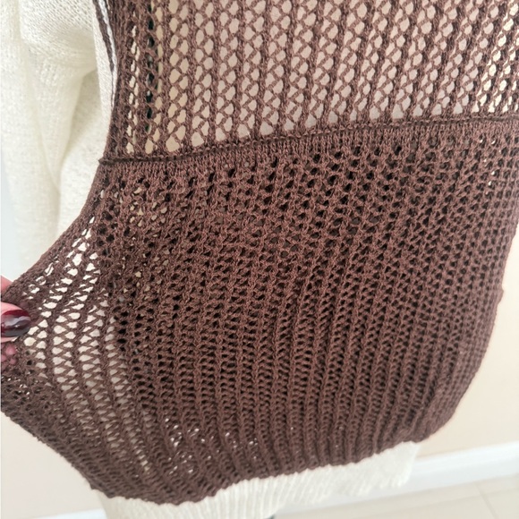 POL Oversized Brown and Cream Open Knit Sweater - Picture 4 of 11